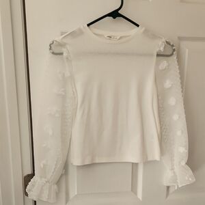 SHEIN White Floral Sheer Sleeve Blouse